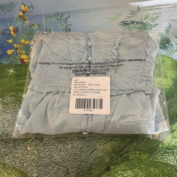 By Anthropologie Long-Sleeve Femme Ruched Cropped Top, Blue, M or L, NWT - Picture 6 of 11